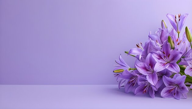 purple lilly background hold purple flowers, with a copy space for your message, texts or design