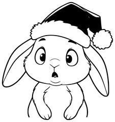 Vector Christmas surprised bunny with Christmas hat	
