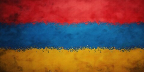 Grunge Textured Armenia Flag With Red, Blue, And Orange Horizontal Stripes.