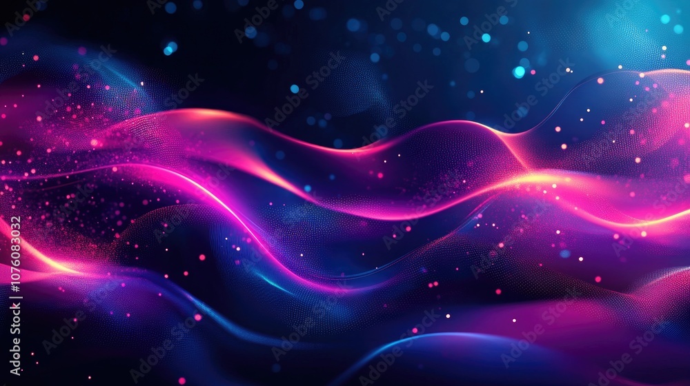 Poster a visually stunning 3d background with abstract glowing neon lines and blurred ribbons, creating a m