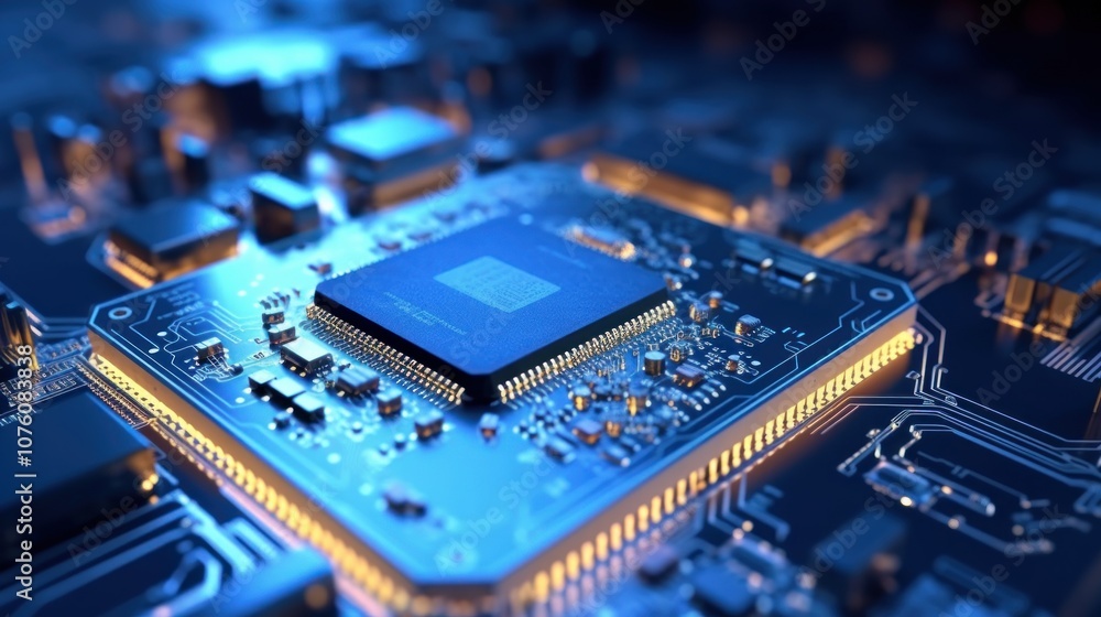 Poster closeup of a microchip on a circuit board