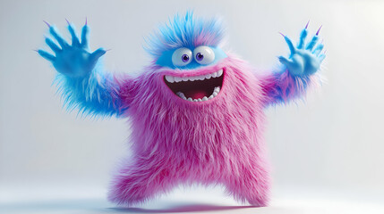 Fototapeta premium Happy Pink and Blue Furry Monster 3D Illustration