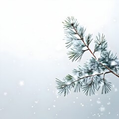 Obraz premium Single Pine Tree Branch with Snowflakes Falling, atmosphere, calmness, cosy, festive, flake, greenery, peaceful, seasonal, serene, tranquil, crisp, beauty, nature, outdoors, pine branch, festive