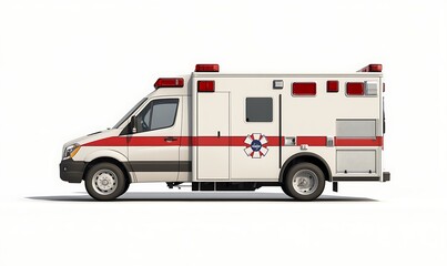 A side view of an ambulance, designed for emergency medical services.