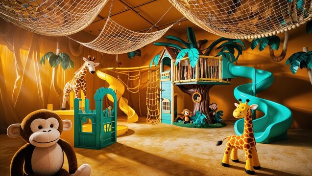 Jungle Adventure Playroom with Climbing Nets