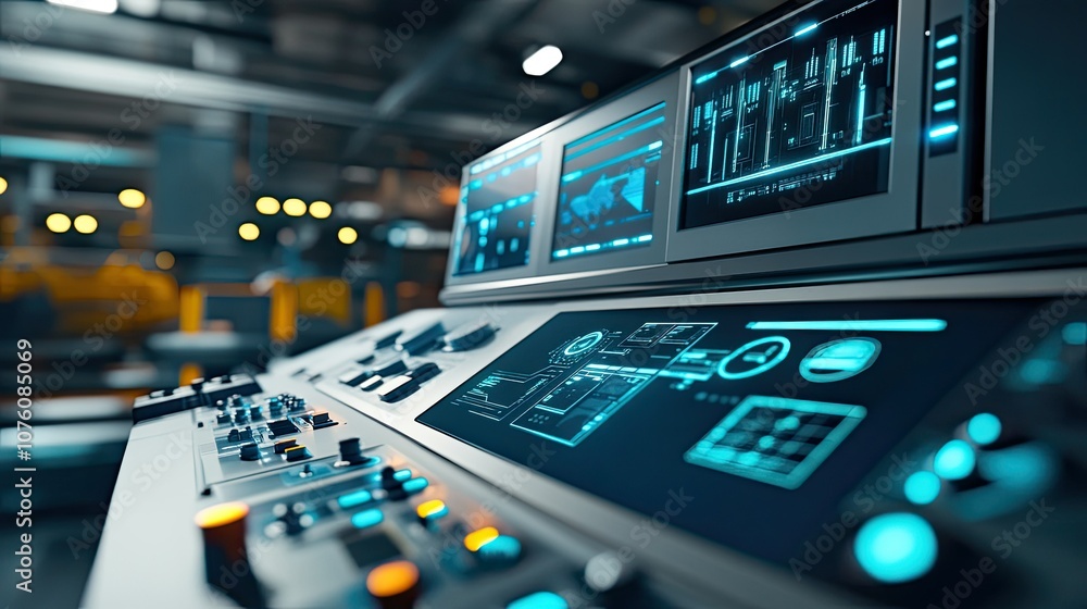 Poster high-tech control panel with advanced displays