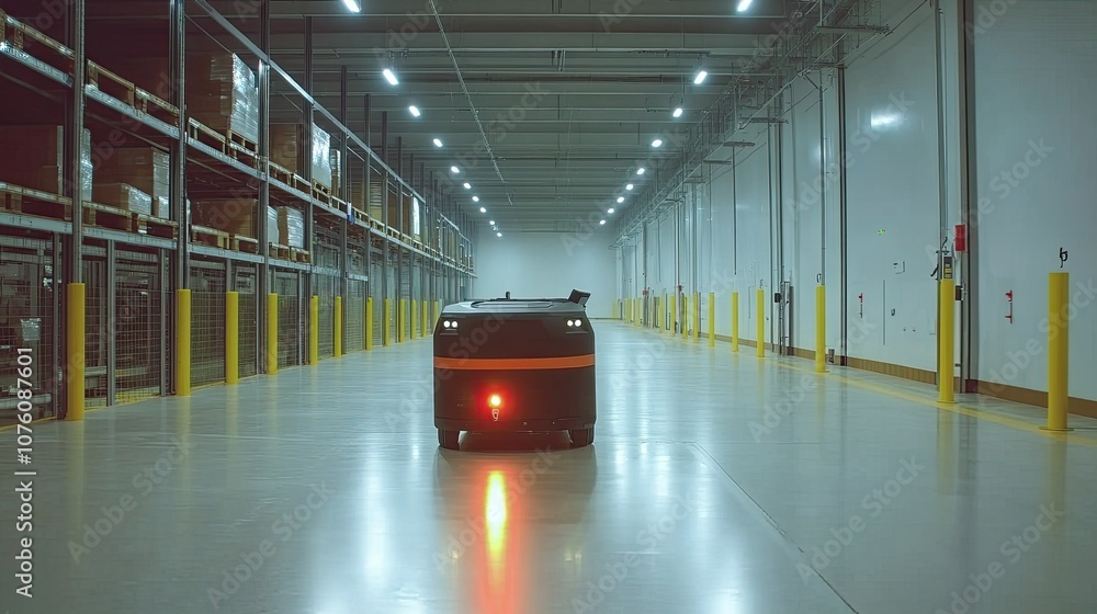 Poster autonomous robot in modern warehouse setting