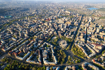 Aerial view of central part of Yerevan on sunny morning. Armenia.