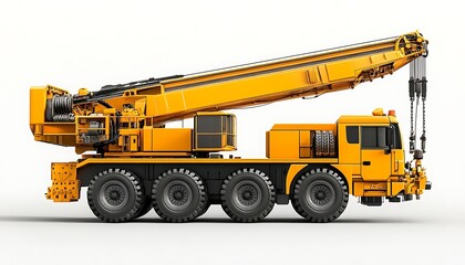 A yellow mobile crane designed for heavy lifting and construction tasks.