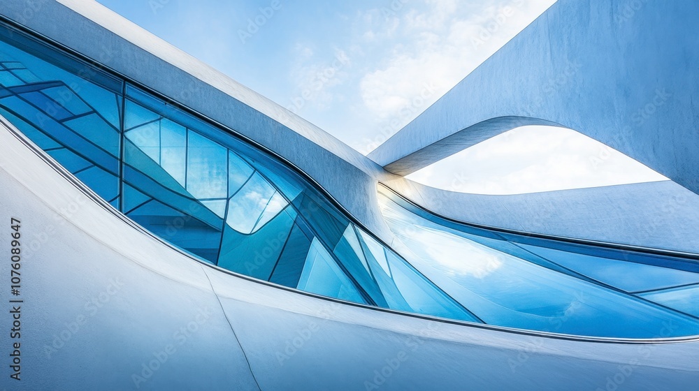 Poster modern architecture with curved glass and intricate design