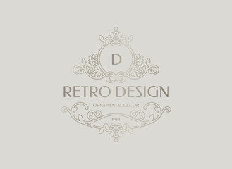 Contour Retro Frame. Ornamental pattern. Monogram.
