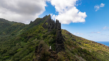 magnificent aerial view of the AAKAPA valley on the island of NUKU HIVA in the Marquesas...