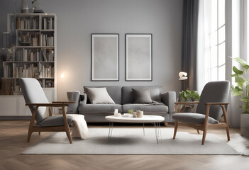 copy modern decoration white floor frame banner home cosy bookshelf nobody estate walls law library made gray apartment border armchairs placement empty calm office settee advertising living