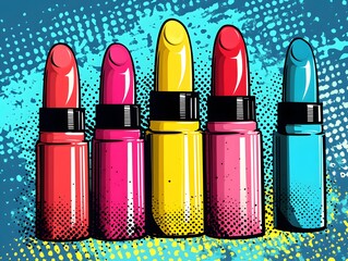 Colorful Lipstick Collection on Vibrant Background