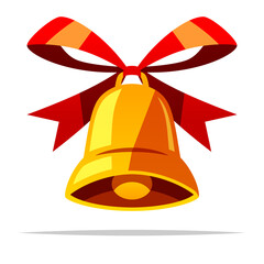Golden bell with bow vector isolated illustration