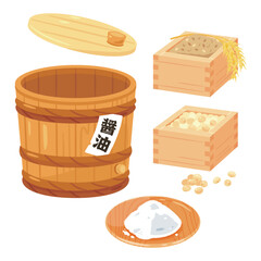 醤油樽と醤油の材料