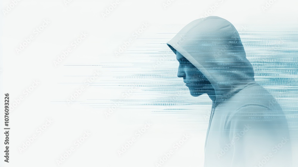 Poster man in hoodie engrossed in digital screen, exploring technology, data and the online world through m