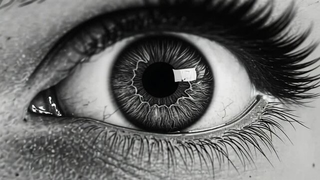 A close-up of a human eye, looking directly at the viewer