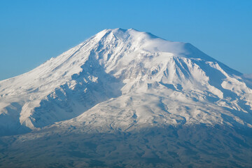Mount Ararat cowered with snow on sunny spring day. View from Yerevan, Armenia.