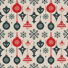 Christmas Ornaments and Snowflakes Seamless Pattern for Wrapping Paper