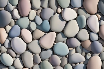 Smooth beach stones in pastel hues with subtle shadows and depth, Ai Generated