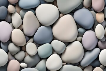 Smooth beach stones in pastel hues with subtle shadows and depth, Ai Generated