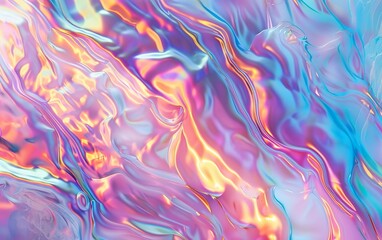 Fototapeta premium Glass morphism liquid marbling texture. Heatmap style psychedelic surrealistic hologram. Holographic abstract synthwave marble waves design. Rainbow gradient colors. Etherial surface pattern.