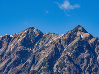 晴天の空と紅葉の鹿島槍ヶ岳　北アルプス