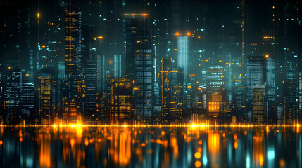 Fototapeta premium Cyberpunk Cityscape with Neon Lights and Reflections