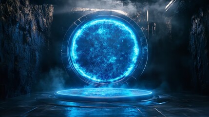 Blue Hologram Portal. Magic Fantasy Portal. Magic Circle