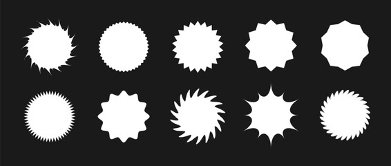 Starburst price. Set of Discount icons. Promotion tags collection. White Vector illustration on black background. © KeronnArt