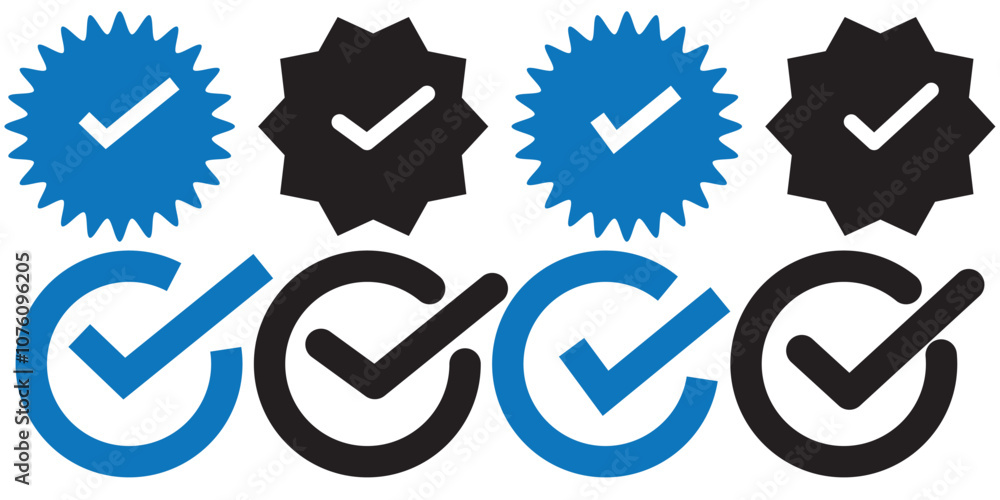 Poster verified badge icon tick symbol vector approved check mark icon. blue green checkmark icons - certif
