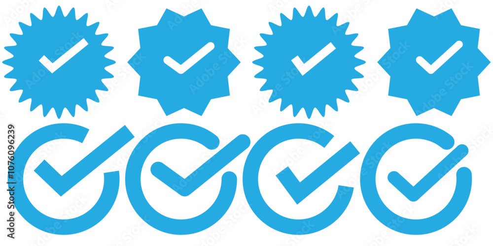 Poster verified badge icon tick symbol vector approved check mark icon. blue green checkmark icons - certif