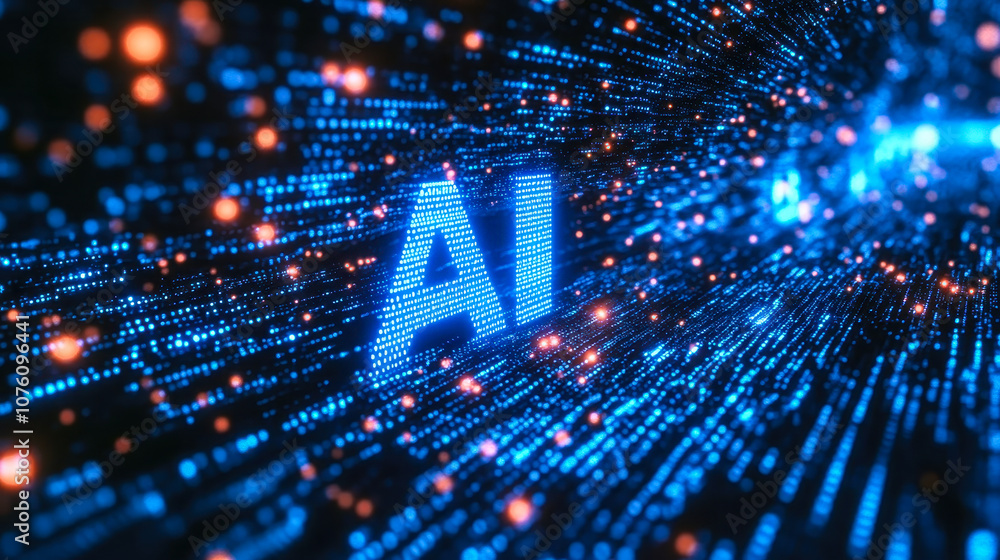 Poster futuristic digital matrix binary code art forming ai symbolizing artificial intelligence