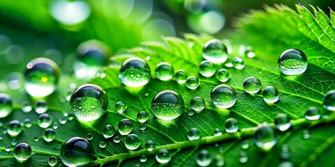 Raindrops on Forest Leaves Glimmering in Soft Diffused Light