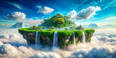 Fototapeta premium Dreamlike Floating Island in the Sky with Cascading Waterfalls