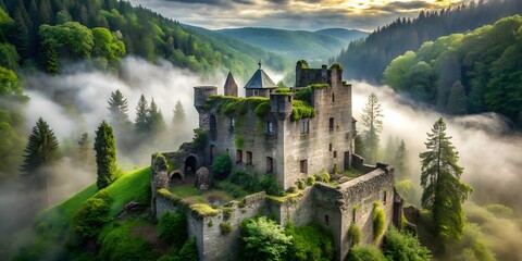 Fototapeta premium Mystical Abandoned Castle Hidden in Enchanted Forest