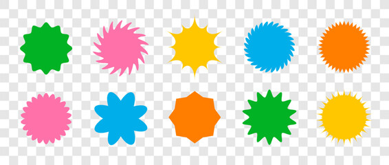 Starburst price. Sale symbol. Trendy Y2K style. Simple colored icons for promotion design. Set of Retro Vector illustrations on transparent background.