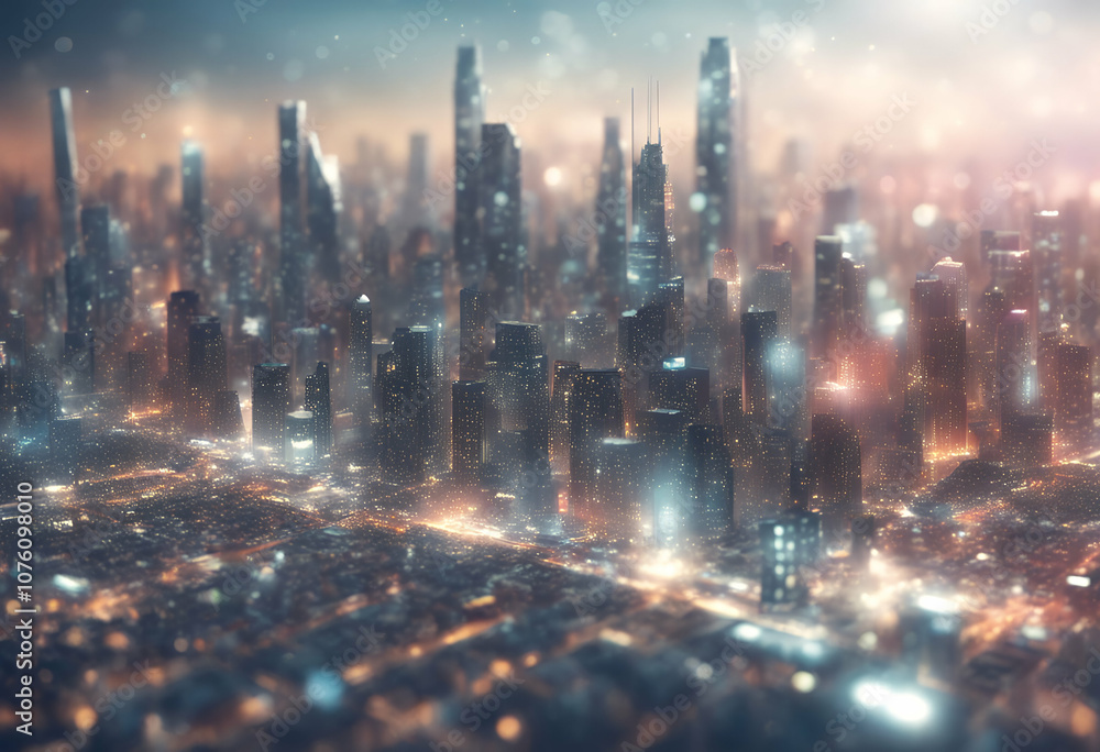 Poster light big data particle artificial sky internet 3d rendering innovation ray things purple line futur