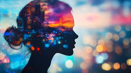 Double Exposure Image Blending a Woman's Silhouette With