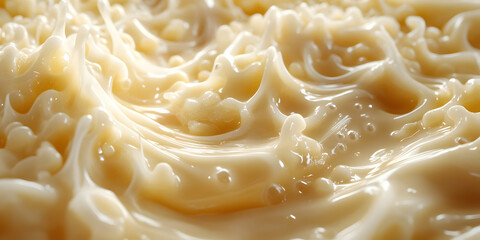 Abstract Creamy Liquid Splashing with Bubbles in Close-Up Macro Photography