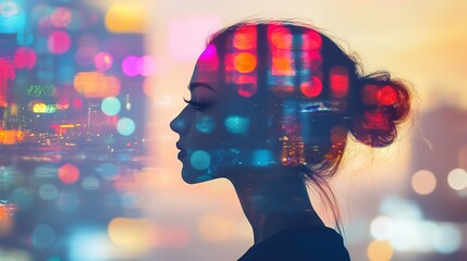 Double Exposure Image Blending a Woman's Silhouette With