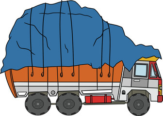 Indian Transport Truck carrying a full load. Indian transport service, carrier truck.
