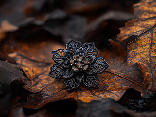 Close-up of intricate vintage brooch