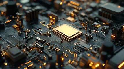 Futuristic Printed Circuit Board with Electronic Chip