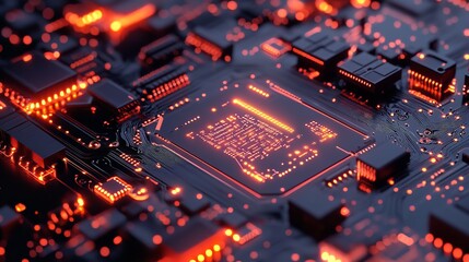 Futuristic Printed Circuit Board with Electronic Chip