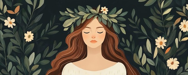 Virgo maiden surrounded by greenery, purity and harvest