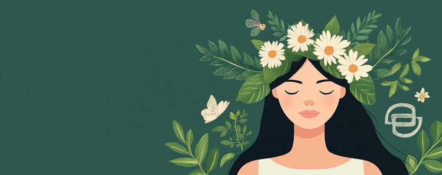 Virgo maiden with nature symbols, serene and pure