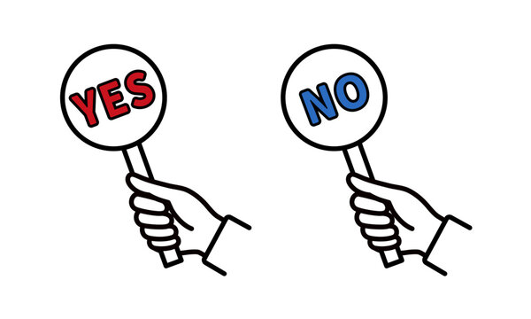 yes no の札を持つ手のイラスト