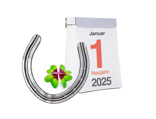 Kalenderblatt Neujahr 2025 vor weissem Hintergrund